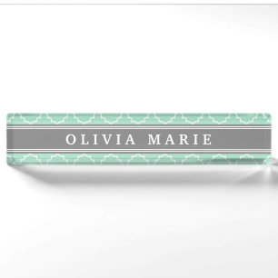 Personalised Name Mint Lattice Pattern Nameplate