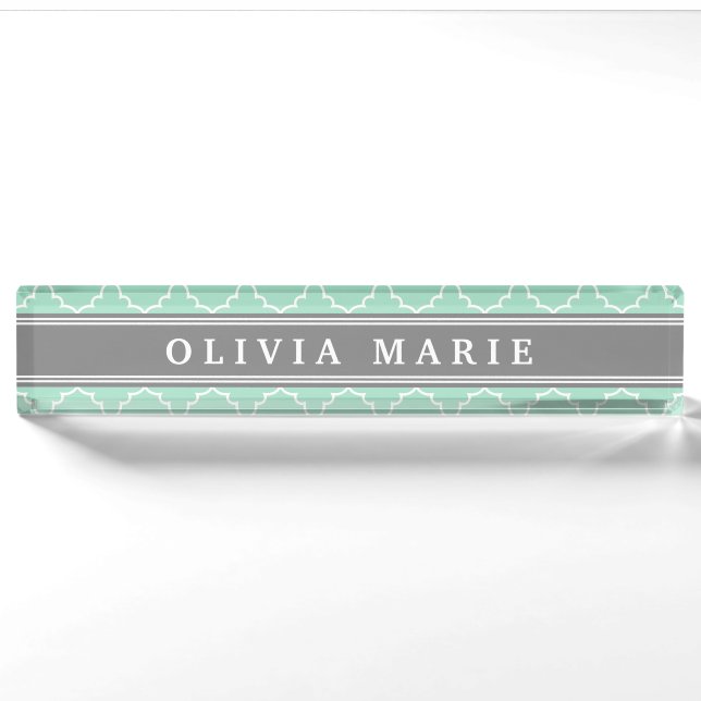 Personalised Name Mint Lattice Pattern Nameplate (Front)
