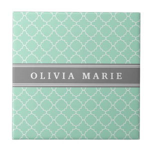 Personalised Name Mint Lattice Pattern Tile