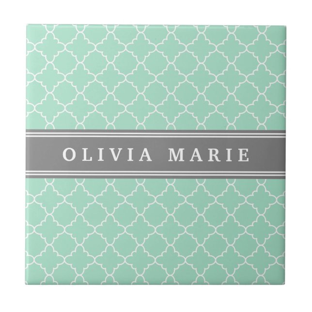 Personalised Name Mint Lattice Pattern Tile (Front)