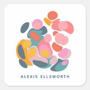 Personalised Name Modern Abstract Shapes Blue Square Sticker