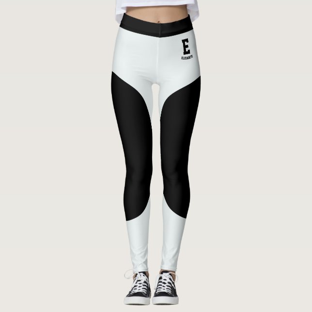 Personalised Name Modern Black Ice Blue Monogram Leggings (Front)