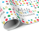 Personalised Name Modern Colourful Christmas Wrapping Paper<br><div class="desc">How cool is this personalised christmas wrapping paper,  featuring colourful polka dots,  rainbow text combined with elegant calligraphy font and the persons who your buying gifts for name!</div>