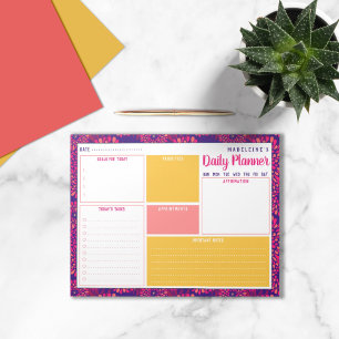 Personalised Name Modern Floral Navy Daily Planner Notepad