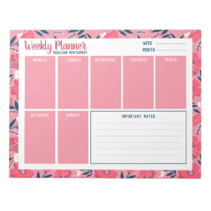 Personalised Name Modern Floral Weekly Planner Notepad