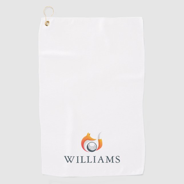 Personalised Name Modern Fox And Ball Golf Towel (Front)
