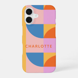 Personalised Name Modern Geometric Pink Blue Bold iPhone 16 Case