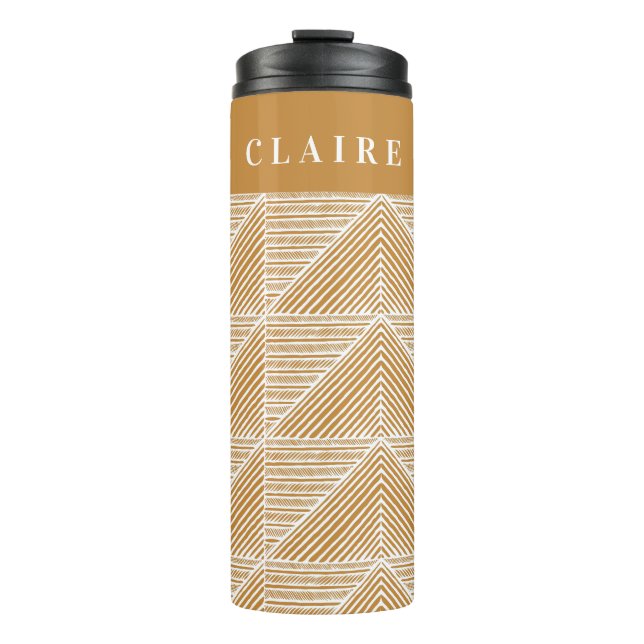 Personalised Name Modern Geometric Warm Gold Thermal Tumbler (Front)