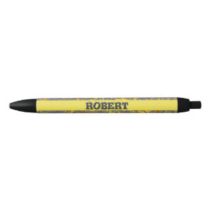 Personalised Name Modern Gold Terrazzo Pattern Black Ink Pen