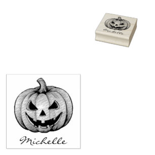 Personalised Name Modern Halloween Pumpkin Rubber Stamp
