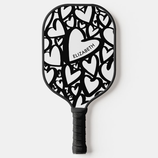 Personalised Name Modern Heart Pattern Pickleball Paddle (Front)