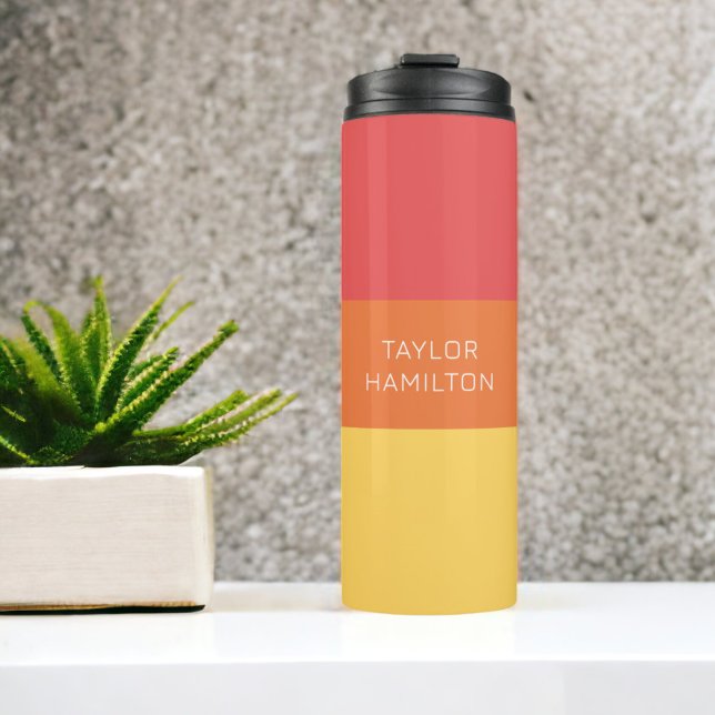 Personalised Name Modern Simple And Trendy Thermal Tumbler (Personalized Name Modern Simple And Trendy Thermal Tumbler from Ricaso. Pink Orange Yellow tones)