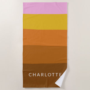 Personalised Name Modern Stripes Colourful Retro Beach Towel