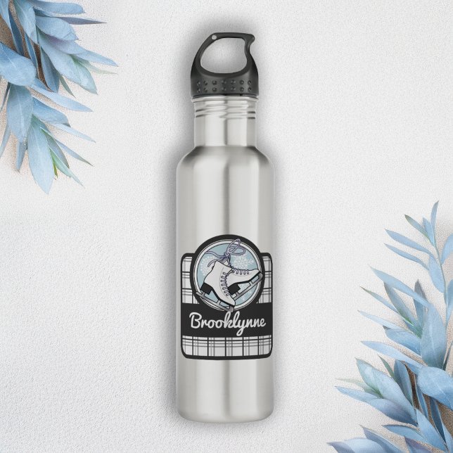 Personalised Name Modern Tartan Ice Skating 710 Ml Water Bottle (Creator Uploaded)