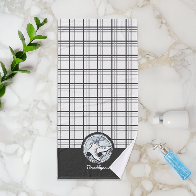 Personalised Name Modern Tartan Ice Skating Bath Towel Set (Creator Uploaded)