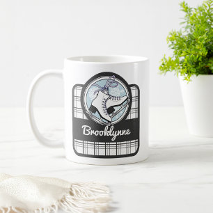 Personalised Name Modern Tartan Ice Skating Coffee Mug