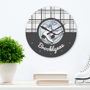 Personalised Name Modern Tartan Ice Skating  Large Clock