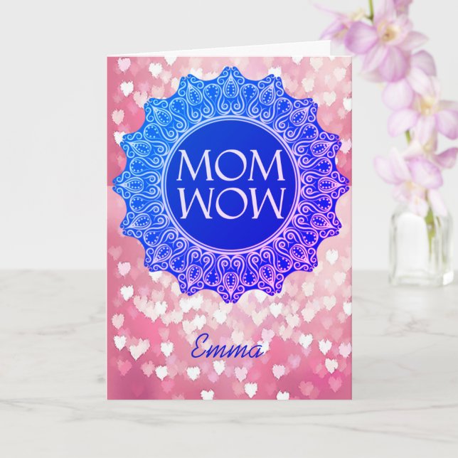 Personalised Name MOM WOW Aesthetic Greeting Card (Orchid)