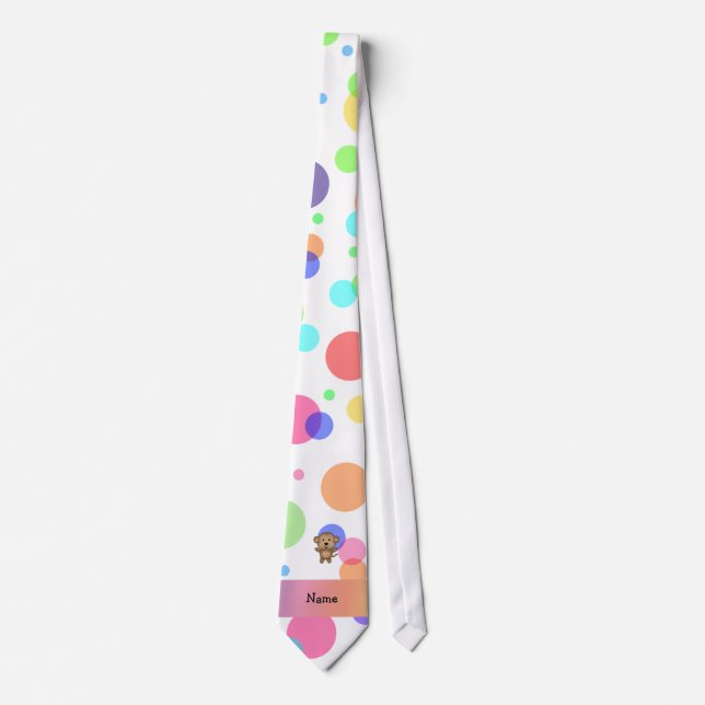 Personalised name monkey rainbow polka dots tie (Front)