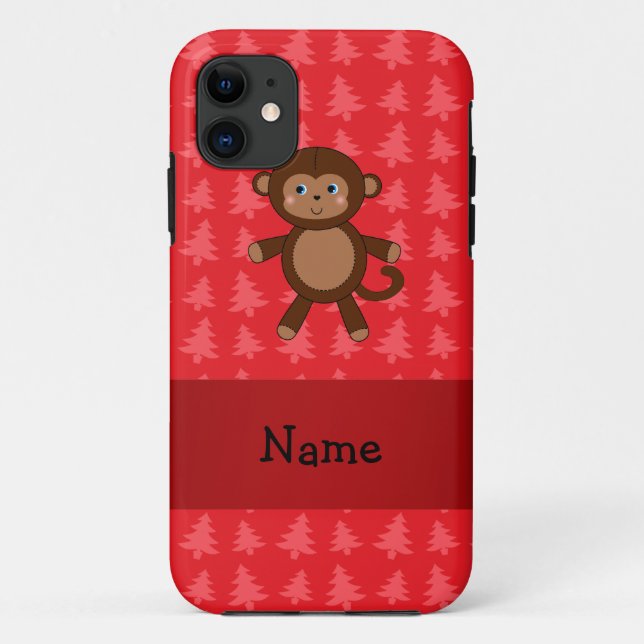 Personalised name monkey red christmas trees Case-Mate iPhone case (Back)