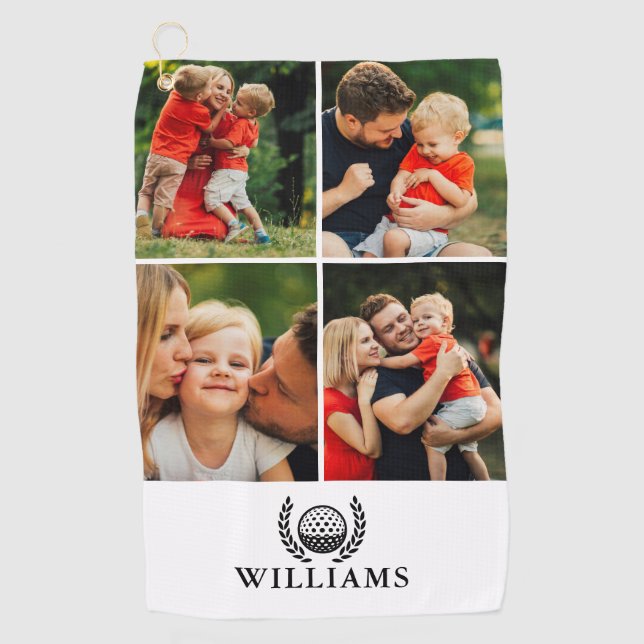 Personalised Name Monogram 4 Photo Golf Towel (Front)