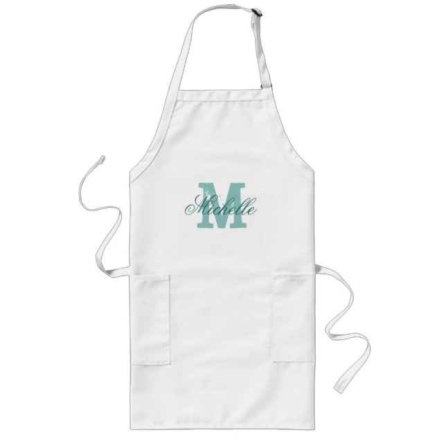 Personalised name monogram apron | Turquoise blue (Front)