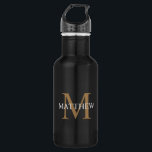 Personalised Name Monogram Black 532 Ml Water Bottle<br><div class="desc">Create your own personalised black round water bottle with your custom name and monogram.</div>