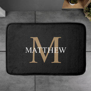 Personalised Name Monogram Black Bath Mat