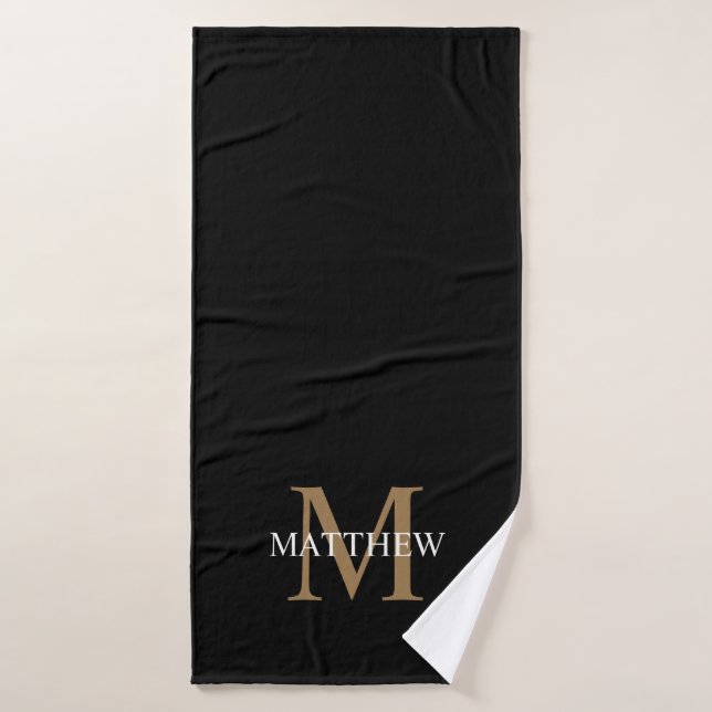 Personalised Name Monogram Black Bath Towel (Bath Towel)