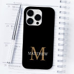 Personalised Name Monogram Black Case-Mate iPhone 14 Pro Case<br><div class="desc">Create your own personalised black round phone case with your custom name and monogram.</div>