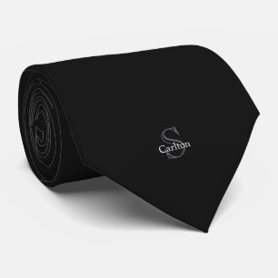 Personalised Name Monogram Black Charcoal Grey Tie