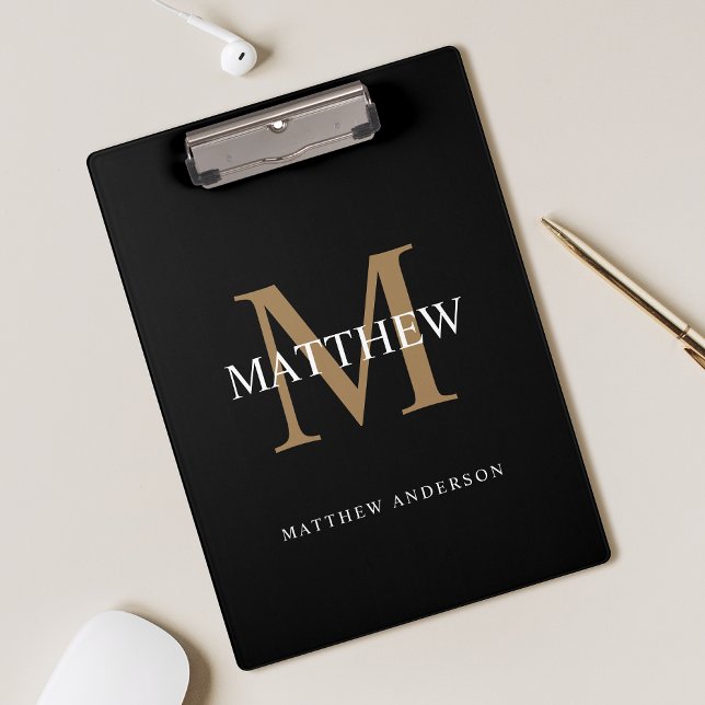 Personalised Name Monogram Black Clipboard (Creator Uploaded)
