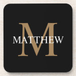 Personalised Name Monogram Black Coaster<br><div class="desc">Create your own personalised black round beverage coaster with your custom name and monogram.</div>