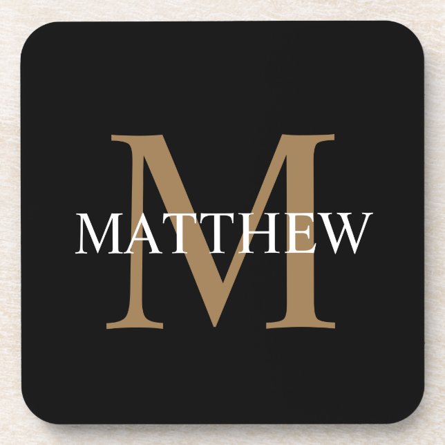 Personalised Name Monogram Black Coaster (Front)