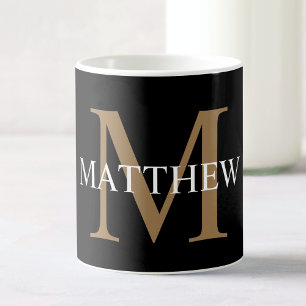 Personalised Name Monogram Black Coffee Mug
