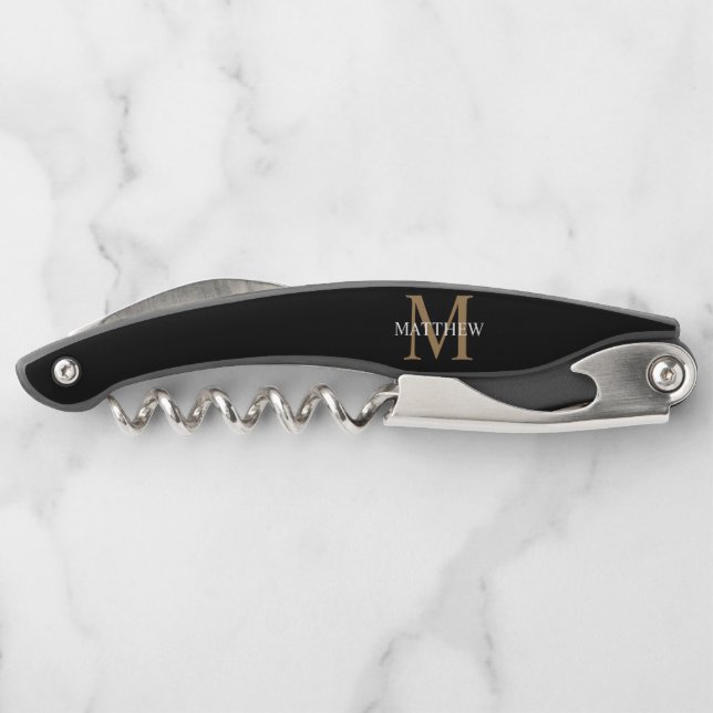 Personalised Name Monogram Black Corkscrew (Back)