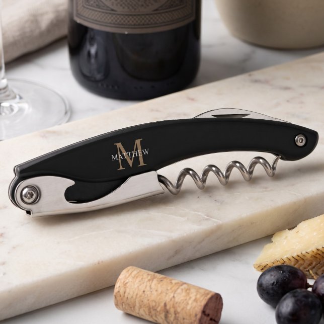 Personalised Name Monogram Black Corkscrew (Creator Uploaded)