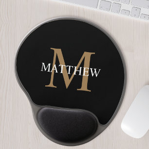 Personalised Name Monogram Black Gel Mouse Pad