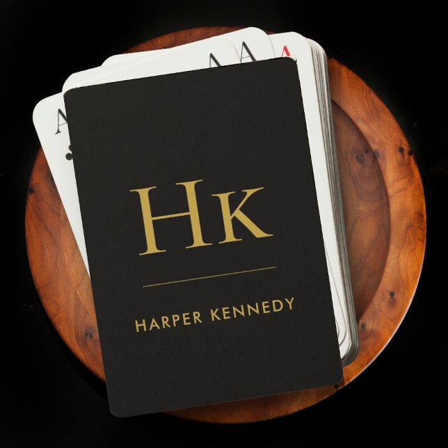 Personalised Name Monogram Black Gold Playing Cards (Creator Uploaded)