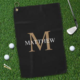 Personalised Name Monogram Black Golf Towel