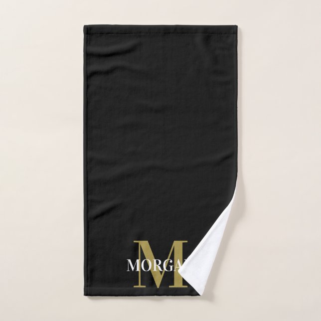 Personalised Name Monogram Black  Hand Towel (Hand Towel)