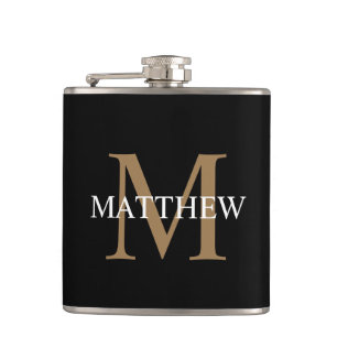 Personalised Name Monogram Black Hip Flask