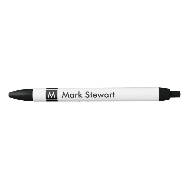 Personalised Name Monogram Black Ink Pen (Front)