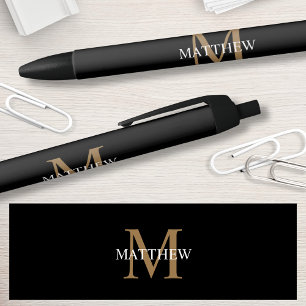 Personalised Name Monogram Black Ink Pen