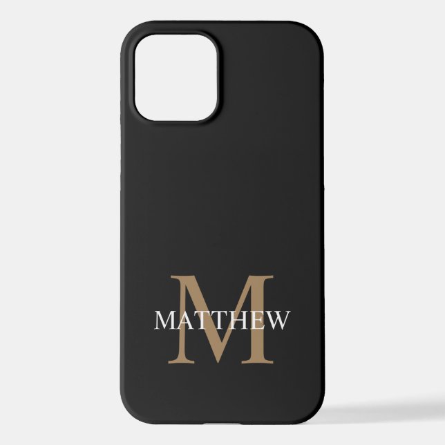 Personalised Name Monogram Black iPhone Case (Back)