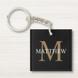 Personalised Name Monogram Black Key Ring<br><div class="desc">Create your own personalised black round keychain with your custom name and monogram.</div>