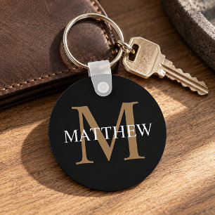 Personalised Name Monogram Black Key Ring