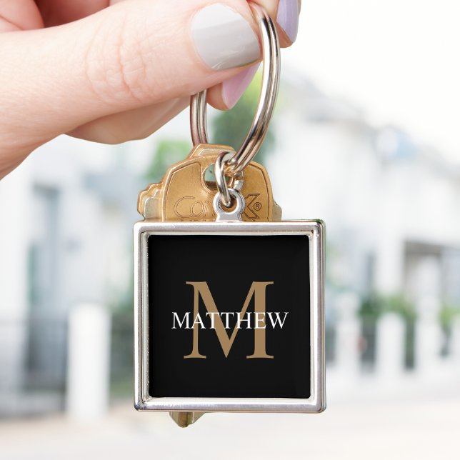 Personalised Name Monogram Black Key Ring (Creator Uploaded)