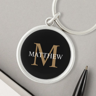 Personalised Name Monogram Black Key Ring