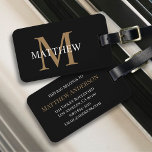 Personalised Name Monogram Black Luggage Tag<br><div class="desc">Create your own personalised black round luggage tag with your custom name and monogram.</div>